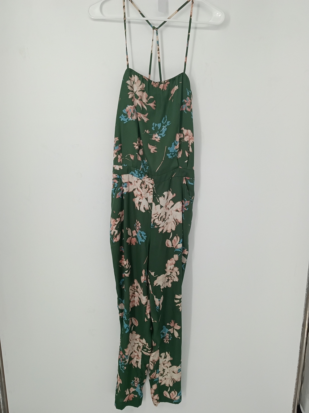 Zara Green Floral Strappy-Back, Tapered Leg, & Adjustable Straps Jumpsuit